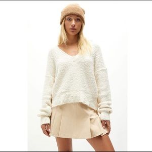 New Free People Sugar & Spice Vegan Leather Mini Skirt Pleated Ivory Sz 4